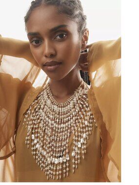 Anthropologie Gold-Plated Dangling Pearl Full Necklace NEW WITH TAG